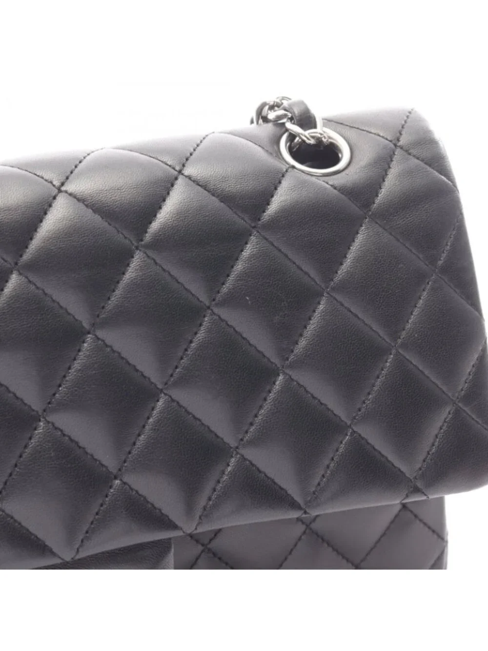 Chanel Shoulder Bag Quilted Double Flap Black Lambskin Chain